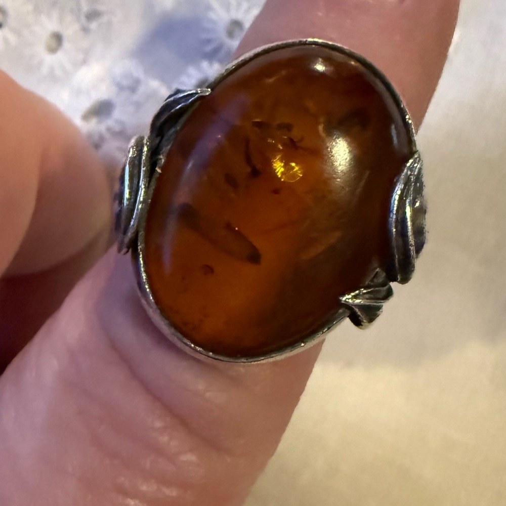 Amber Silver Ring